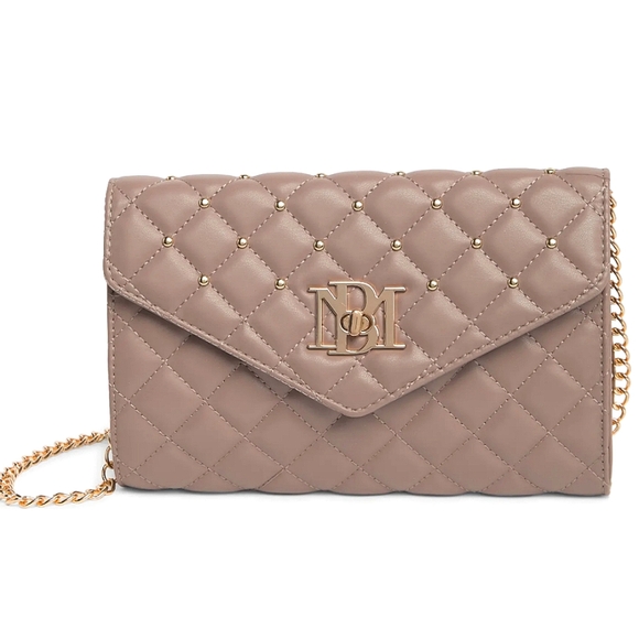 Badgley Mischka Handbags - Badgley Mischka Quilted Crossbody Bag in Taupe with Gold Accents NWT